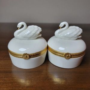 Set of 2 Lenox China Hinged Swan Trinket Boxes